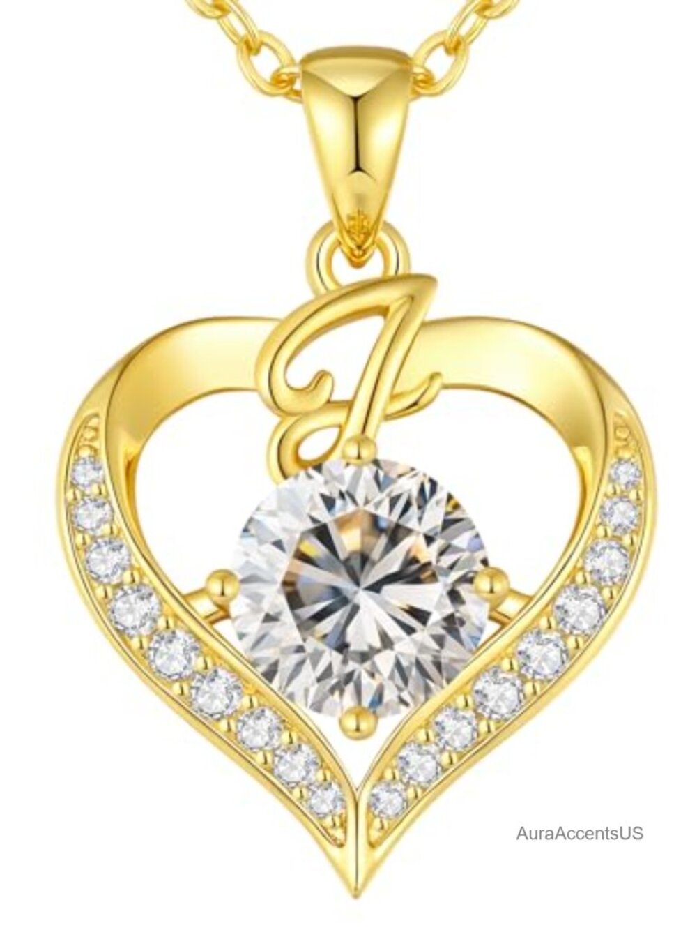 18K Gold Plated Initial Heart Moissanite Necklace Gift for Women